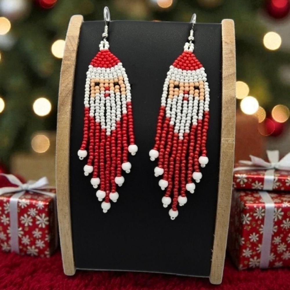 Santa Claus Red Beaded Fringe Earrings NWT Festive Holiday Christmas Jewelry